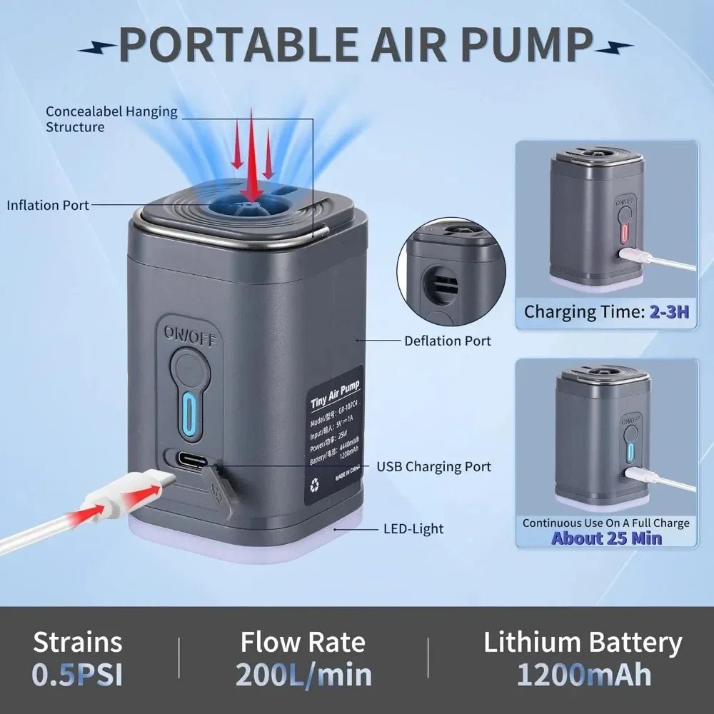 Mini Electric Air PumpDitch the bulky pumps! This Mini Electric Air Pump is smaller than your fist yet packs a powerful punch, quickly inflating air mattresses, pool floats, swimming ringMini Electric Air PumpPanystore.euMini electric Air pumpPanystore.eu