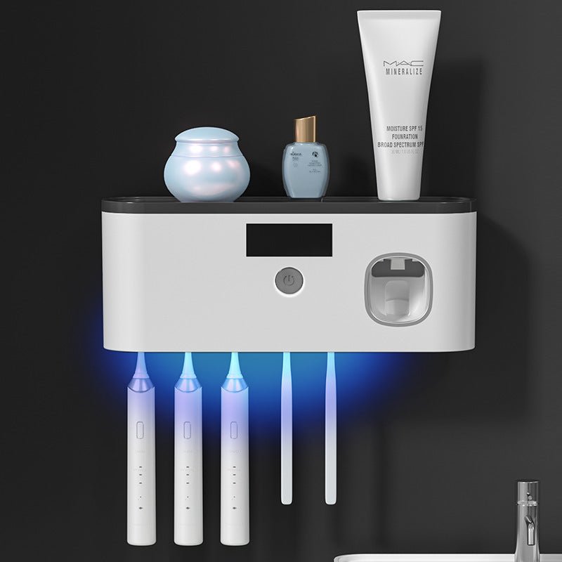 Wall-mounted Toothbrush StorageIntroducing the Toothbrush Disinfection Storage Rack - a sleek bathroom essential crafted from durable ABS material, available in sophisticated black and gray hues. Wall-mounted Toothbrush Storage with UVPanystore.euWall-Toothbrush storage with uvPanystore.eu