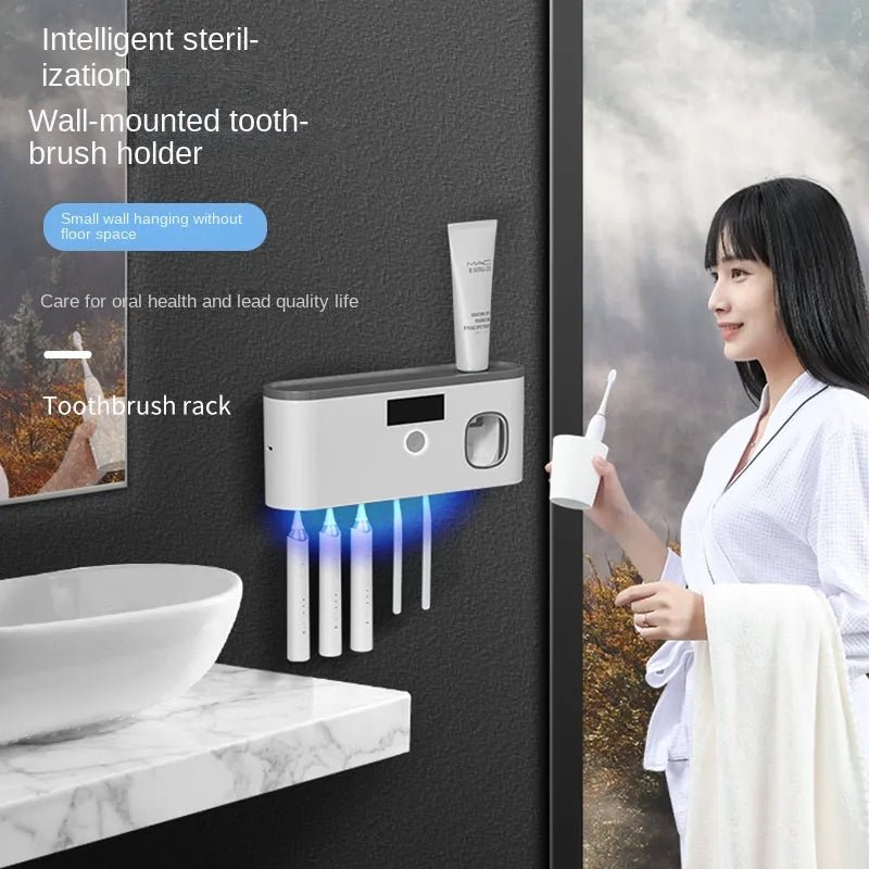Wall-mounted Toothbrush StorageIntroducing the Toothbrush Disinfection Storage Rack - a sleek bathroom essential crafted from durable ABS material, available in sophisticated black and gray hues. Wall-mounted Toothbrush Storage with UVPanystore.euWall-Toothbrush storage with uvPanystore.eu